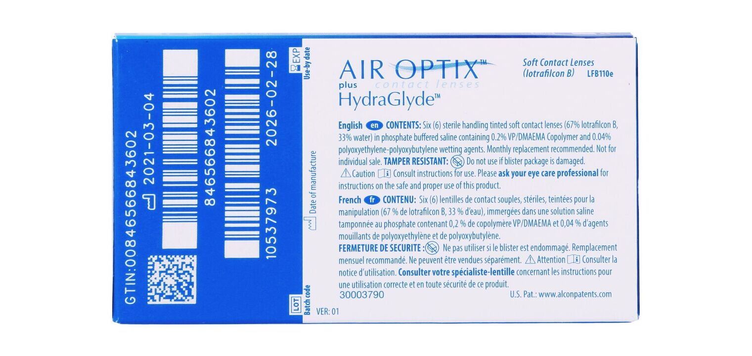 Air Optix Plus HydraGlyde - Boîte de 6 - Lentilles Mensuelle