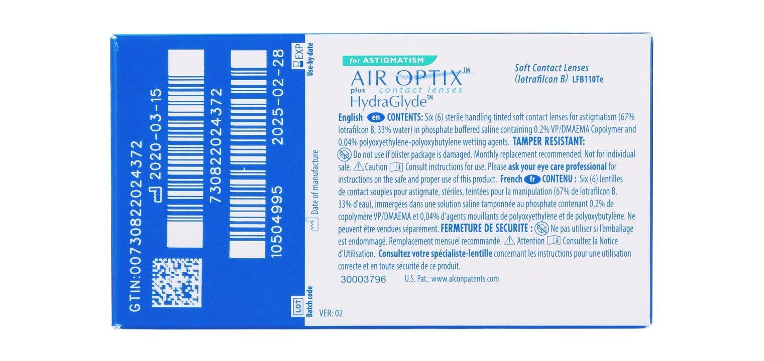 AIR OPTIX HydraGlyde Astig - 6er Schachtel - Monatslinsen