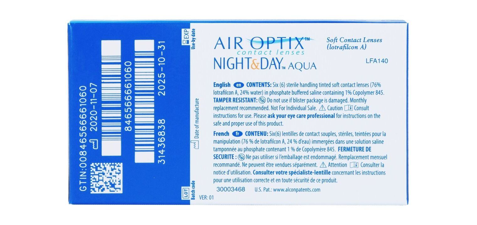 AirOptix Night&Day Aqua - Boîte de 6 - Lentilles Mensuelle