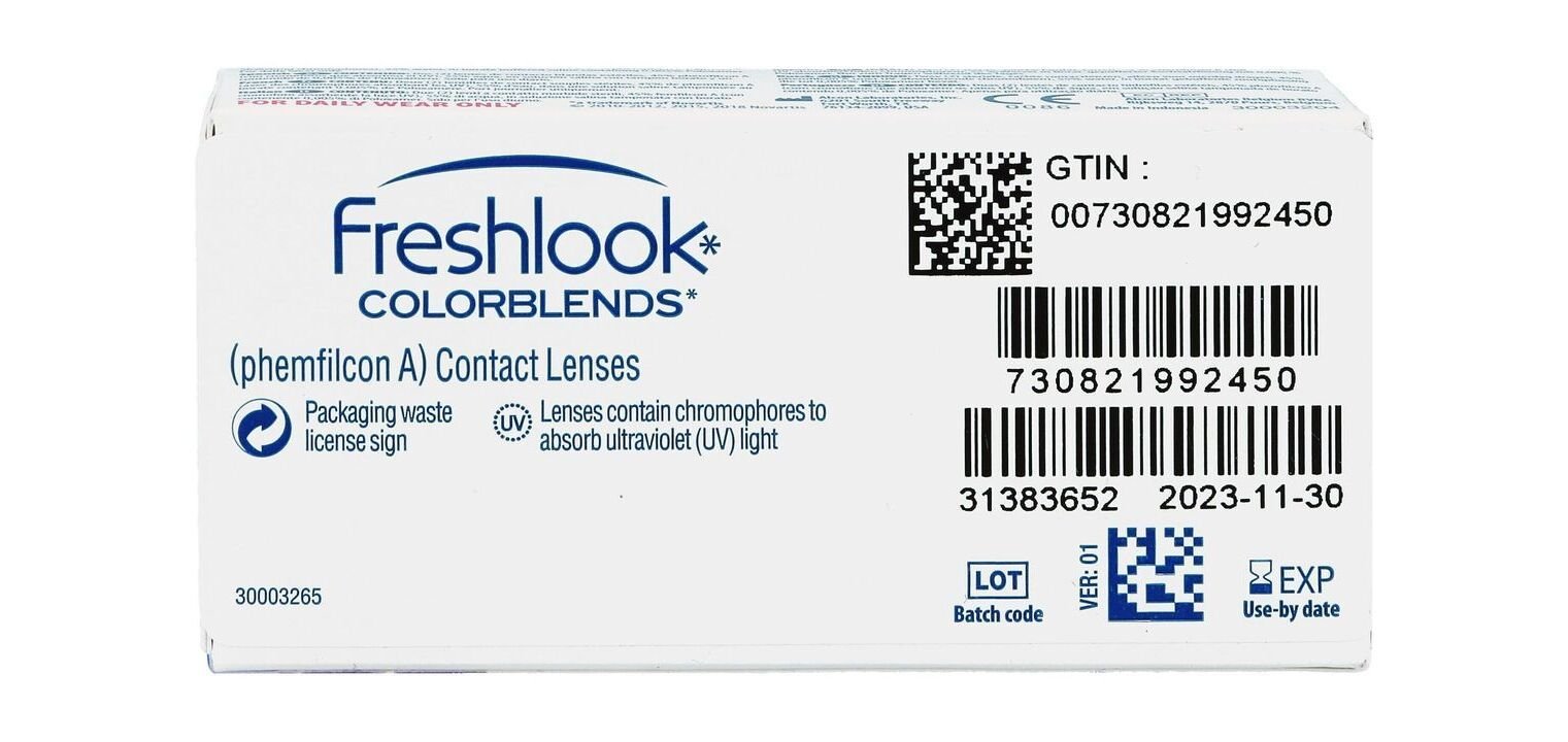Lentilles de couleur Freshlook Colorblends Gray Mensuelle Sphérique - Boîte de 2