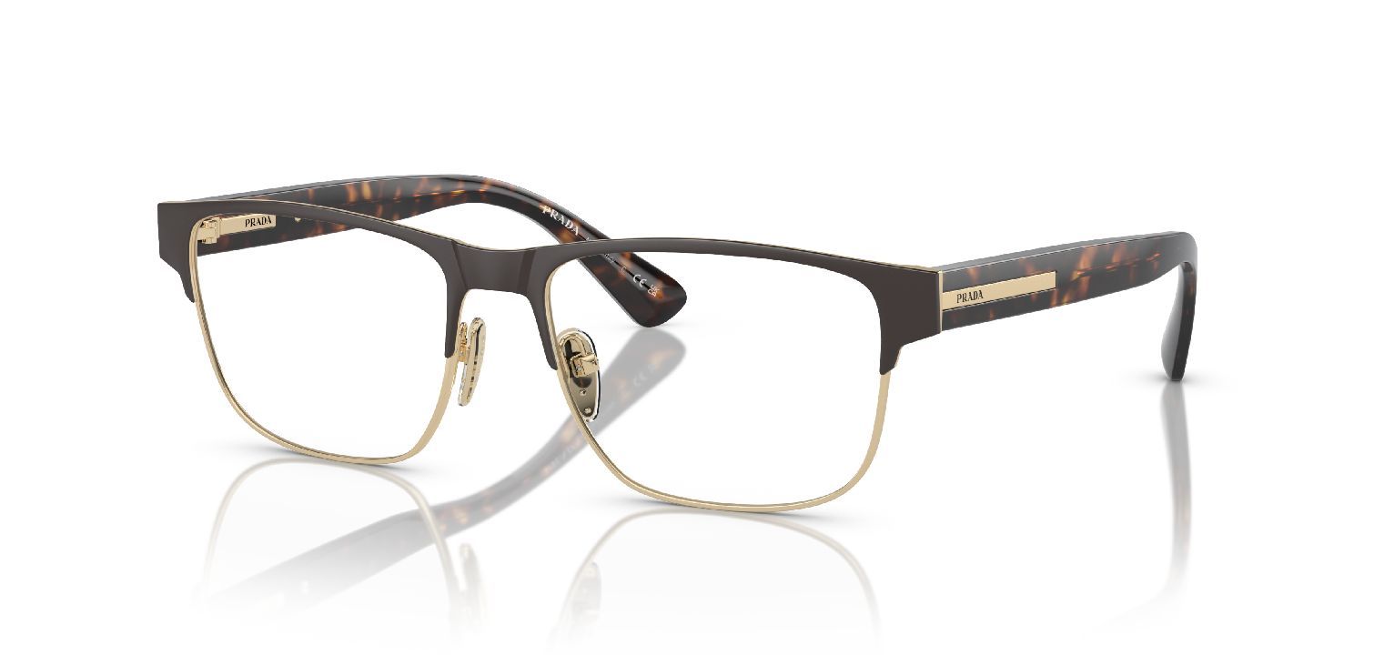 Lunettes de vue Prada Rectangle 0PR 57ZV Marron pour Homme