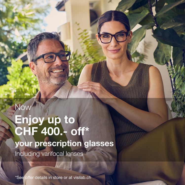 Get up to CHF 400 off your prescription glasses – progressive lenses included Get up to CHF 400 off your prescription glasses – progressive lenses included