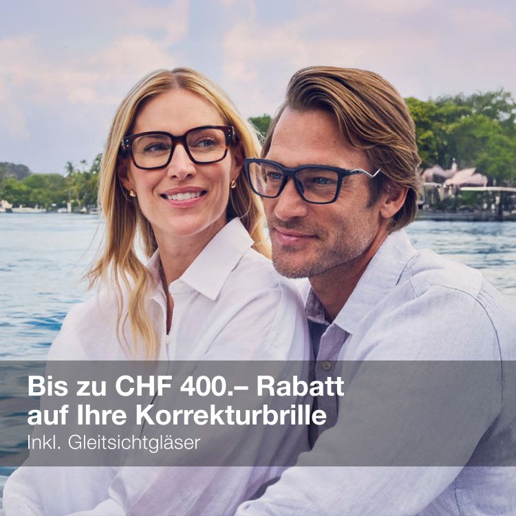 Bis zu CHF 400.– Rabatt auf Ihre Korrekturbrille – Gleitsichtgläser inklusive Bis zu CHF 400.– Rabatt auf Ihre Korrekturbrille – Gleitsichtgläser inklusive